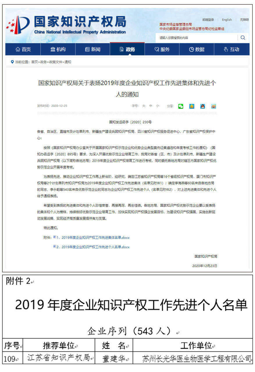 董建華董事長榮獲全國企業知識產權工作先進個人稱號